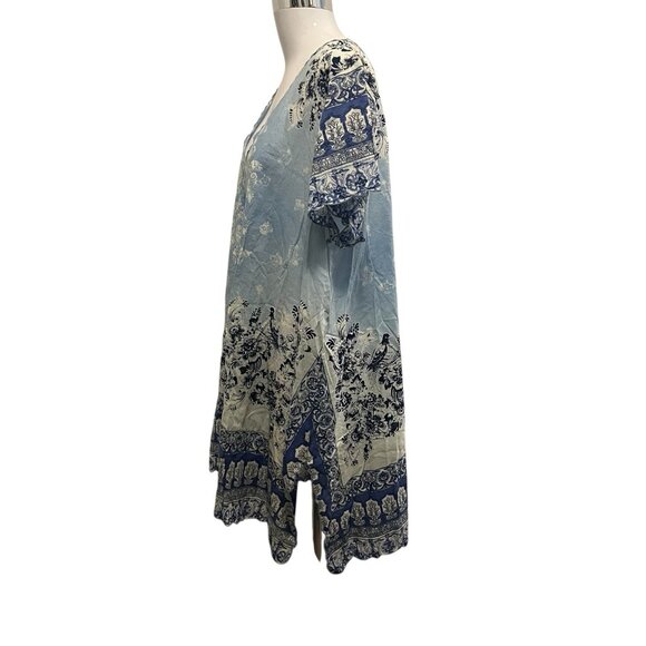 Johnny Was Floral Tunic Top Size L Blue V Neck Boho Chic Flowy Gypsy Bohemian - Picture 3 of 12